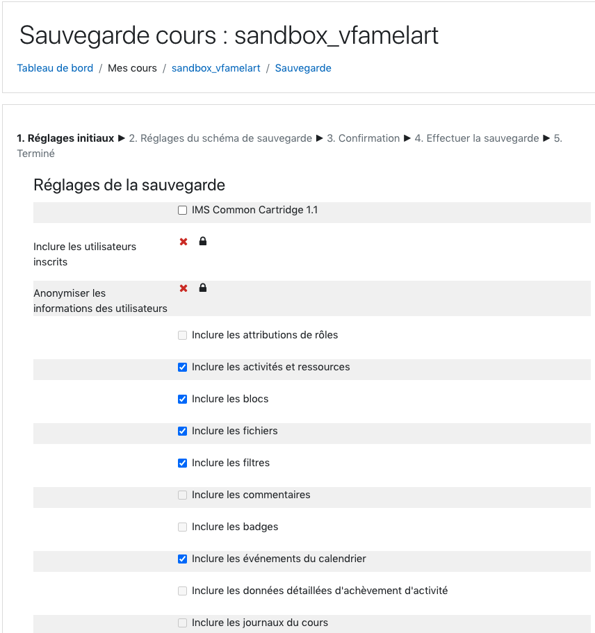 Réglage sauvegarde Moodle