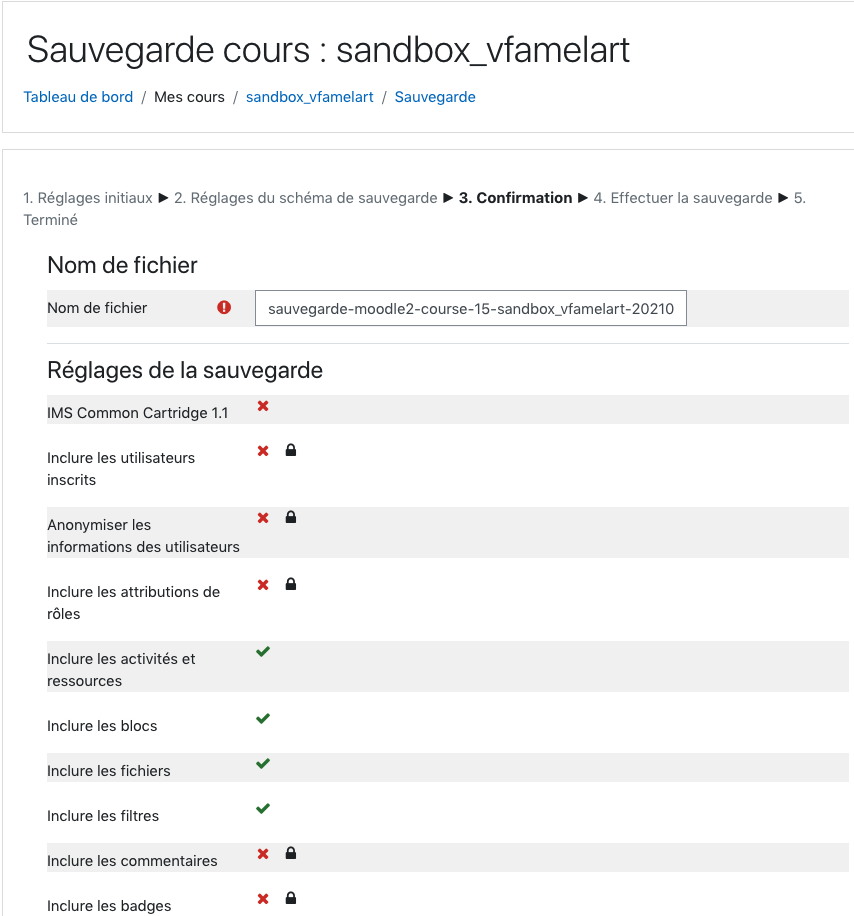 Résumé d'une sauvegarde Moodle