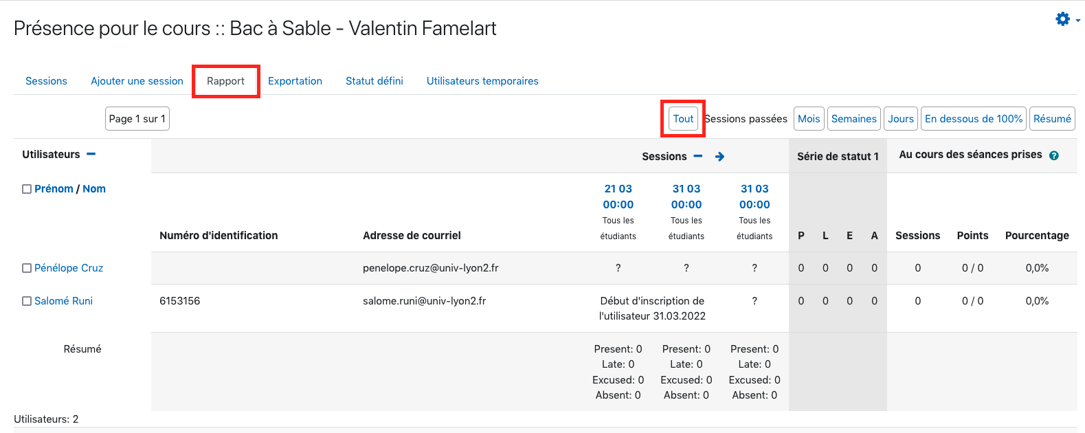 Rapports d'une activité Présence