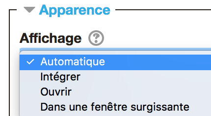 l'image montre la liste des optiuons d'affichage possibles
