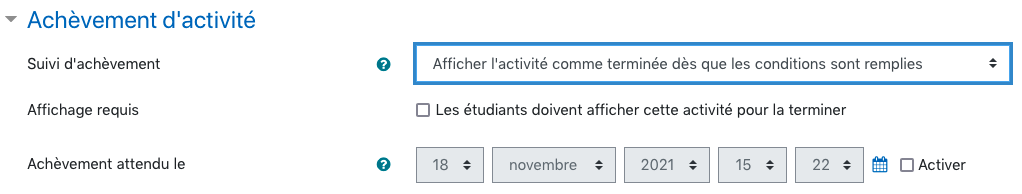 Achèvement d'une activité Fichier
