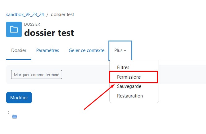 Capture d'écran d'une ressource Dossier sur Moodle