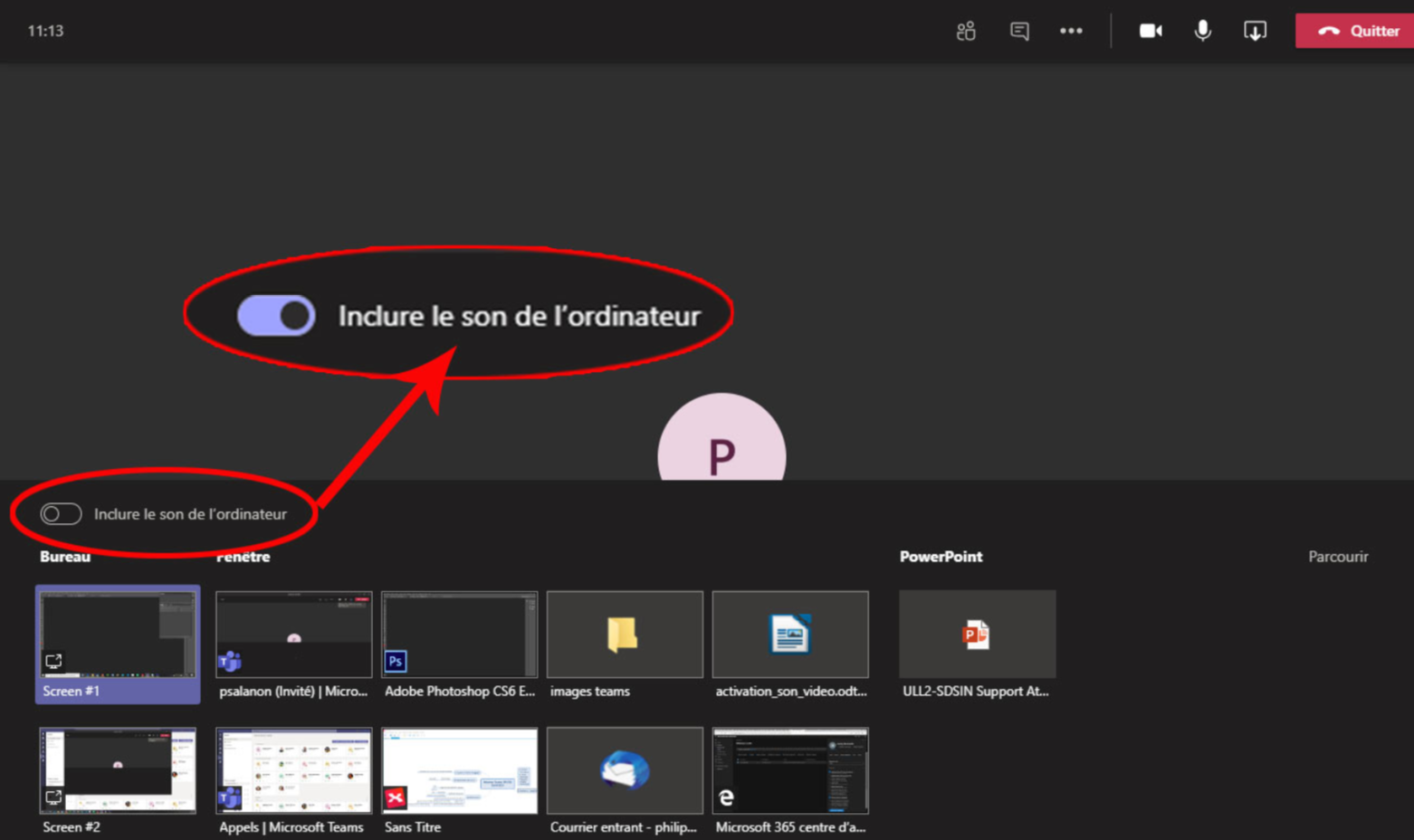 Bouton "inclure le son de l'ordinateur"