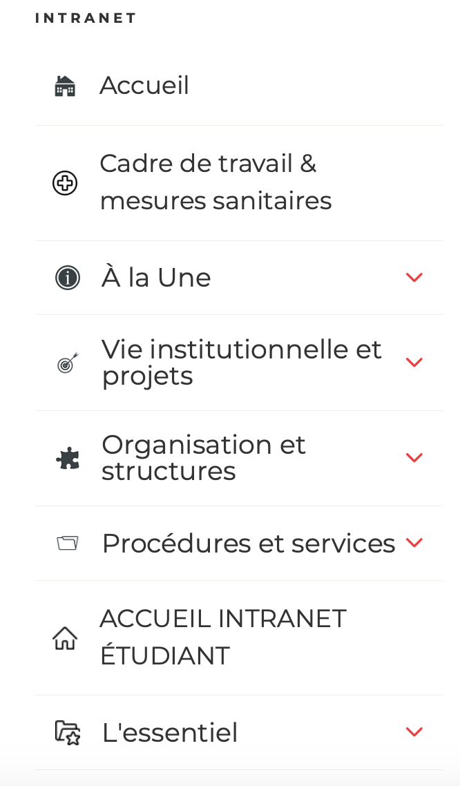 Bouton "accueil intranet étudiant"