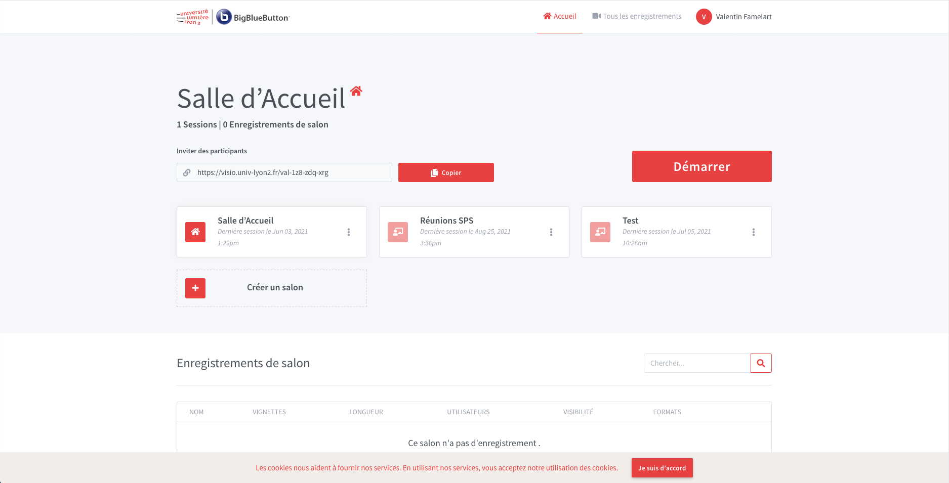Page d'accès aux salons Greenlight