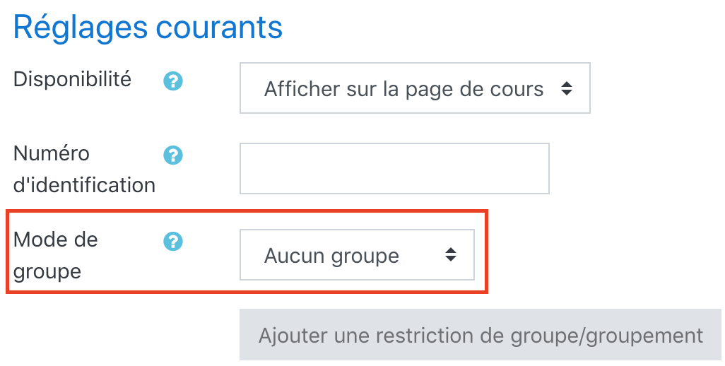 Réglages courants pour une activité BigBlueButton