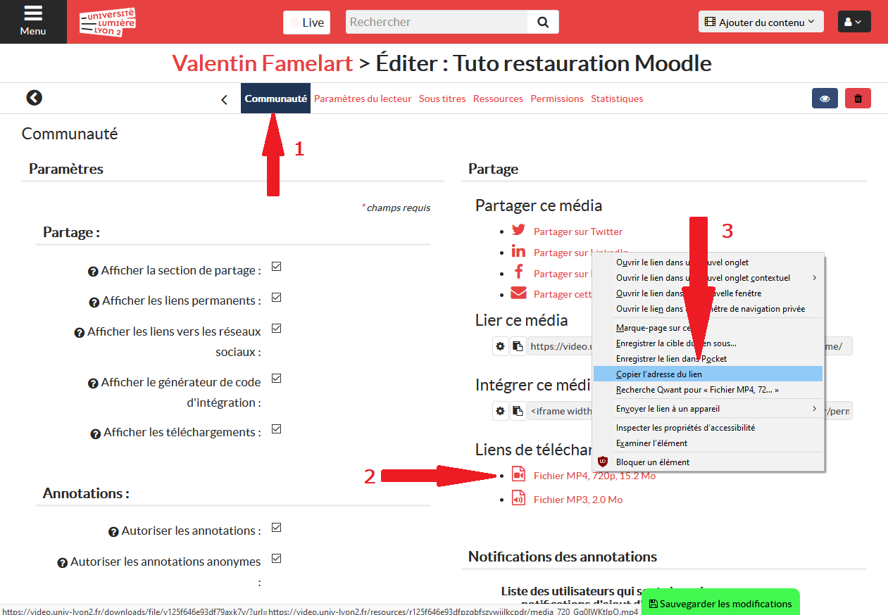 Page Communauté du MediaServer