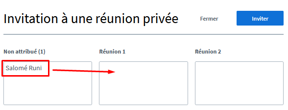 Ajout d'un étudiant à une réunion privée