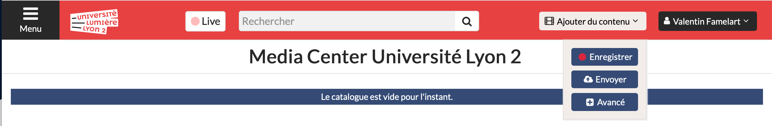 La page d'accueil du Media Center de l'Université Lyon 2