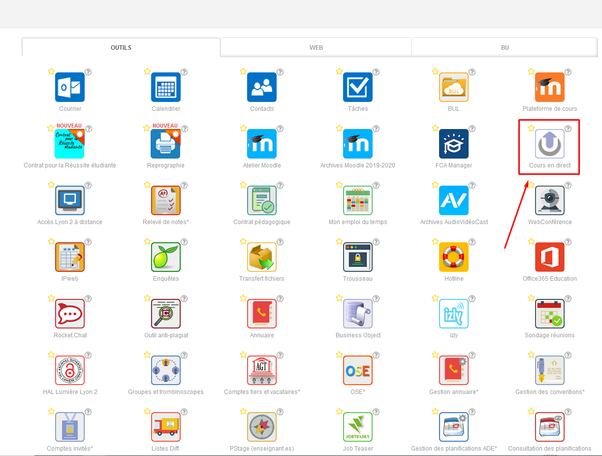 Copie d'écran de la page des applis, le bouton du media server est entouré, douzième bouton, deuxième ligne à droite