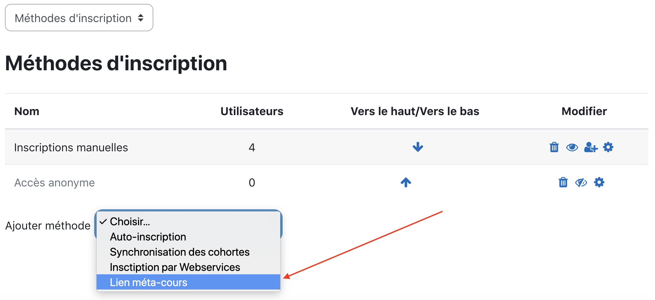 Ajout d'un lien meta cours dans les méthodes d'inscription