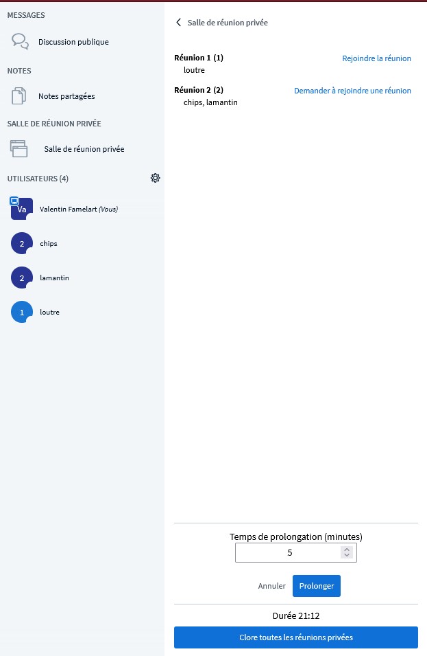 Salles de groupe actives dans BigBlueButton