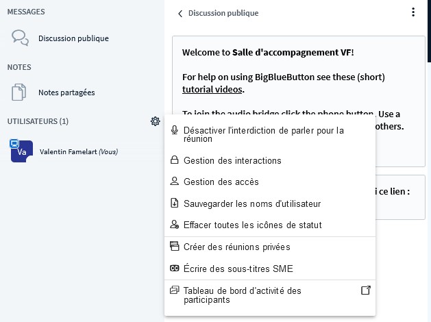Menu Gérer les utilisateurs