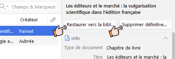 Restauration ou Suppression de la corbeille