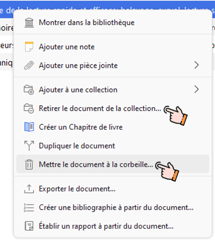 Menu contextuel d'un document