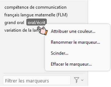 Options d'un marqueur
