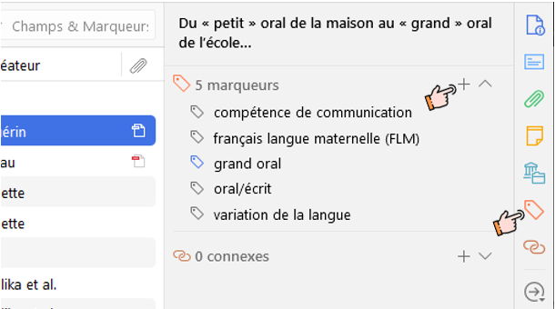 Section Marqueurs d'un document