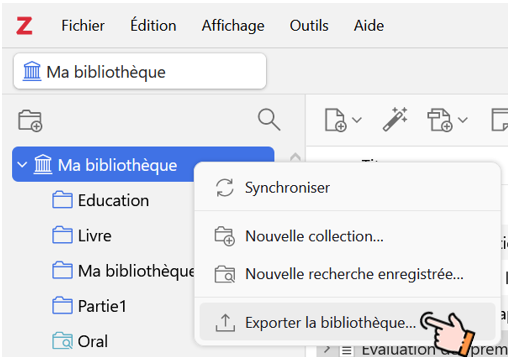 Exporter la bibliothèque