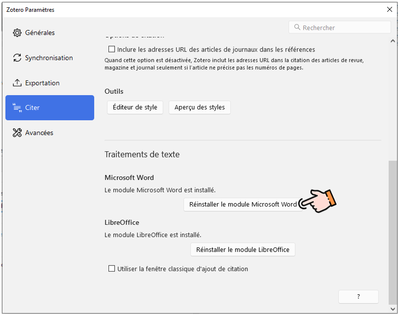 Installation du module traitement de texte