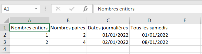 Capture d'écran montrant le résultat attendu de l'exercice ( 4 colonnes et 3 lignes utilisées)