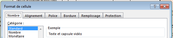 Capture d'écran montrant les paramètres modifiables dans "Format de cellule"