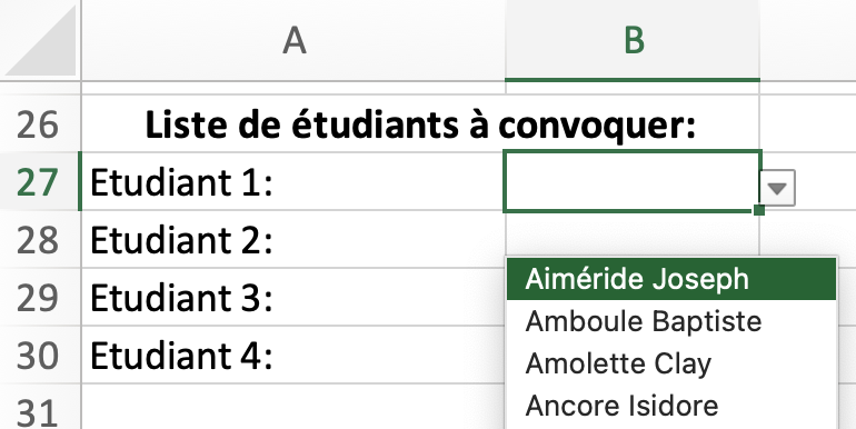 Capture d'écran du résultat attendu avec une validation des données