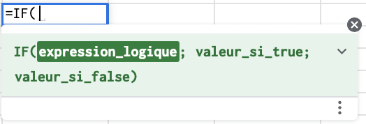 Illustration d'une fonction conditionnelle saisie dans Google Sheet