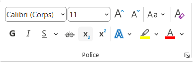 Menu "Police" du logiciel Word