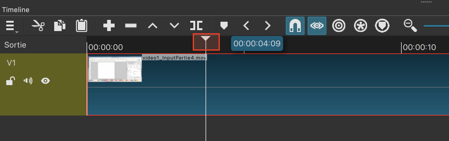 Capture d'écran de la zone de découpage du logiciel Shotcut