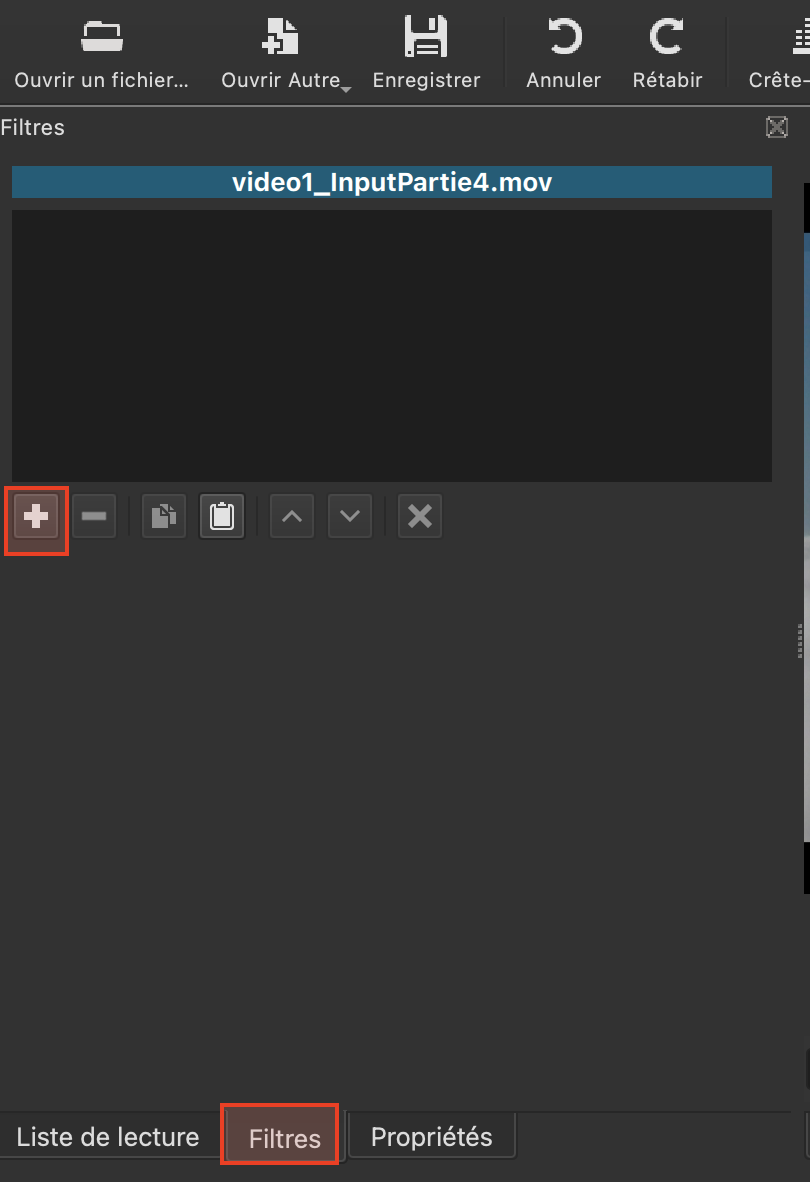 Capture d'écran montrant le logo "+" pour accéder aux filtres