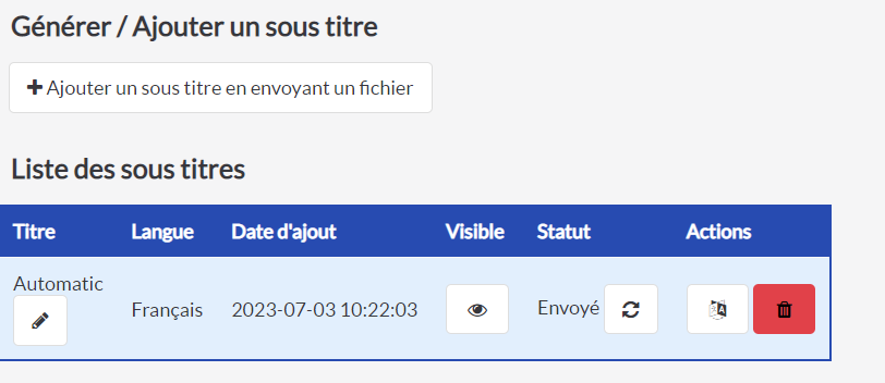 Sous titres en statut "Envoyé"