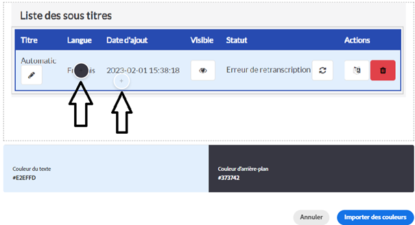 Capture d'écran montrant les curseurs à déplacer pour détecter le contraste des couleurs