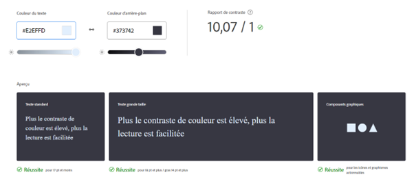 Capture d'écran du rapport de contraste entre deux couleurs