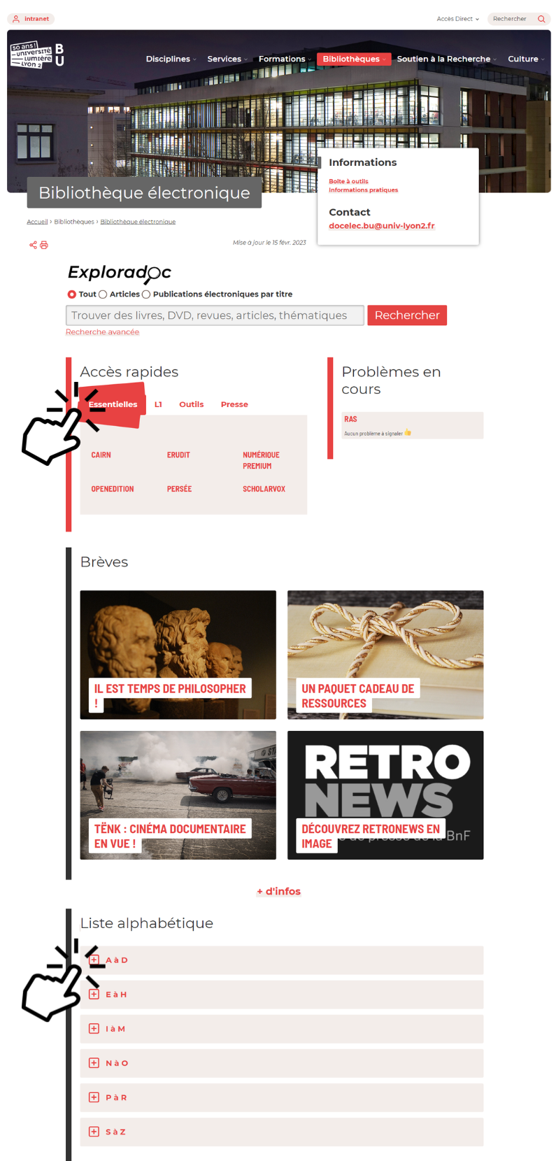 Page de la bibliothèque électronique