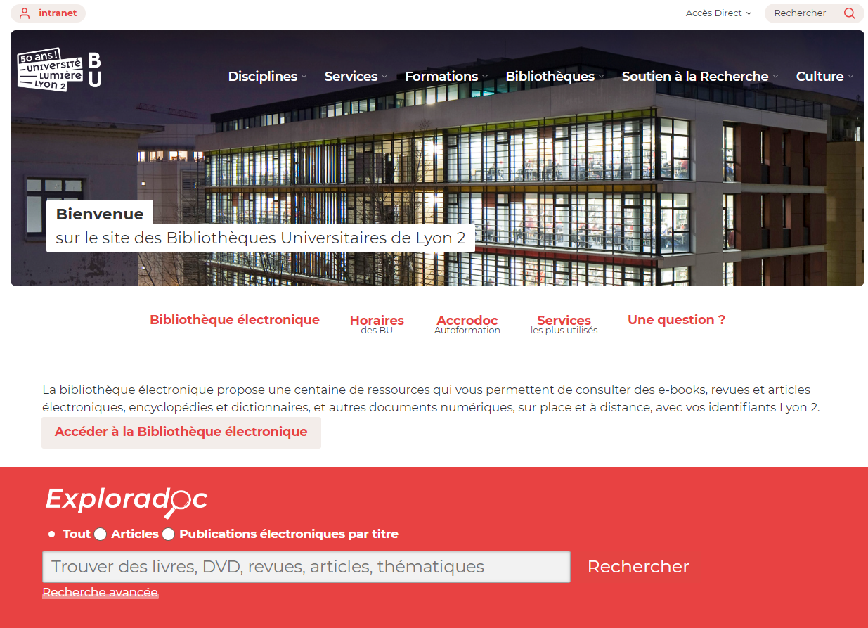 Page d'accueil du site des BU Lyon 2