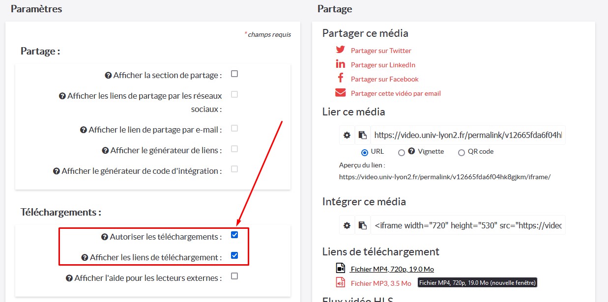 Onglet Communauté d'une vidéo Ubicast, les options de téléchargement sont mises en valeur