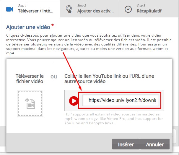 Intégration d'une vidéo dans un module H5P Interactive Video