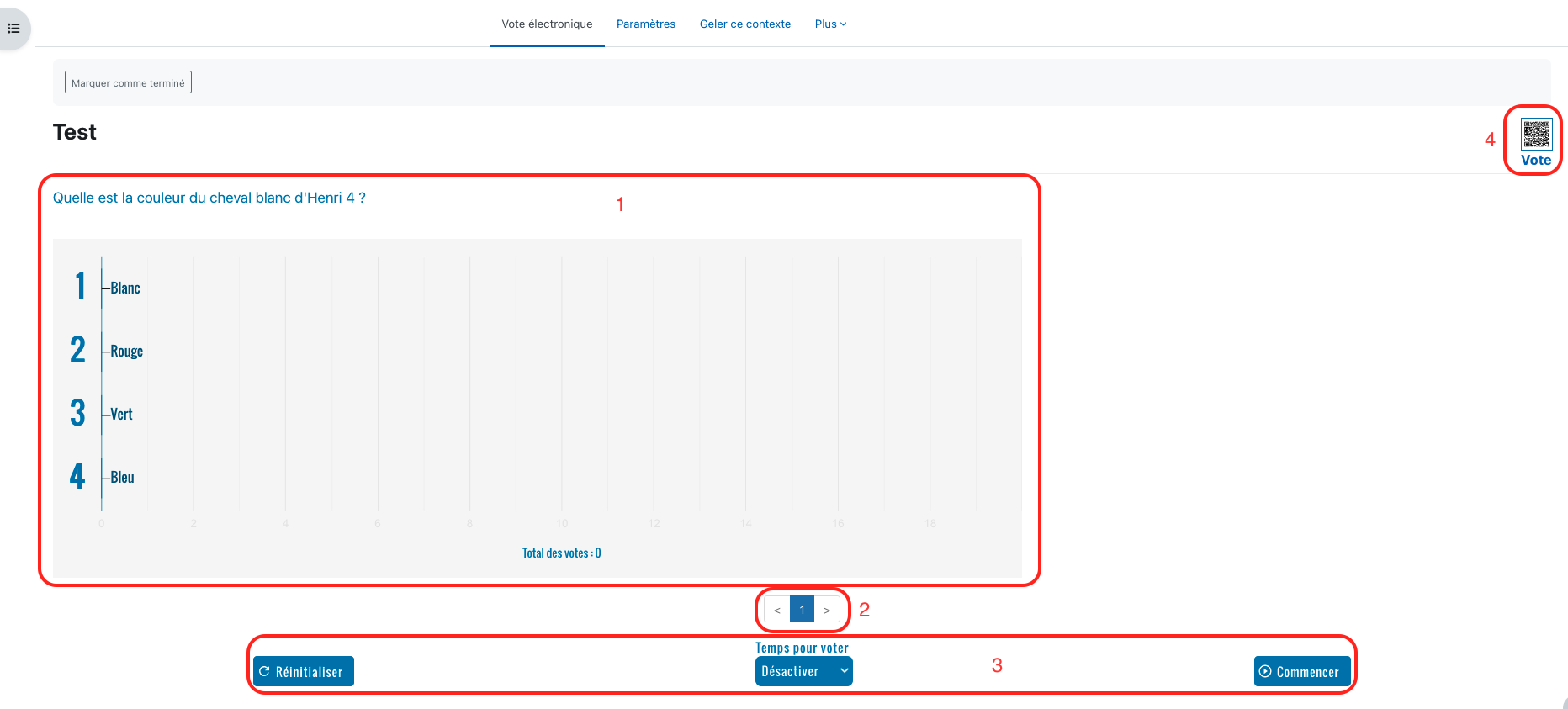 Page principale d'une activité Vote électronique