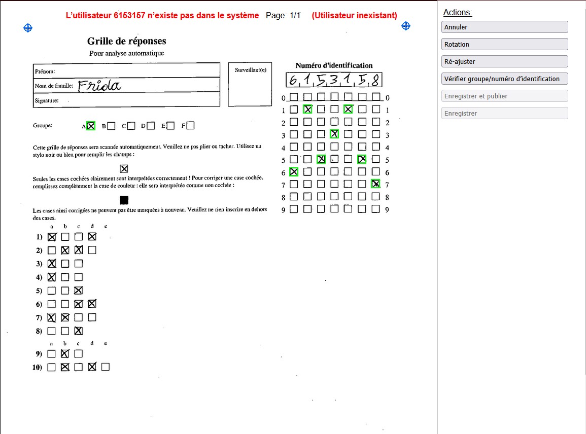 Interface de correction manuelle d'une copie QCM papier