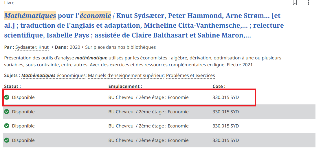 Données dexemplaire livre