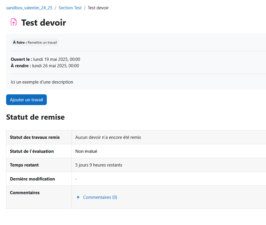 Page principale d'un dépôt de Devoir