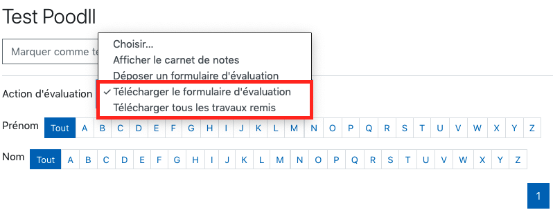 Téléchargement du formulaire d'évaluation et des travaux remis