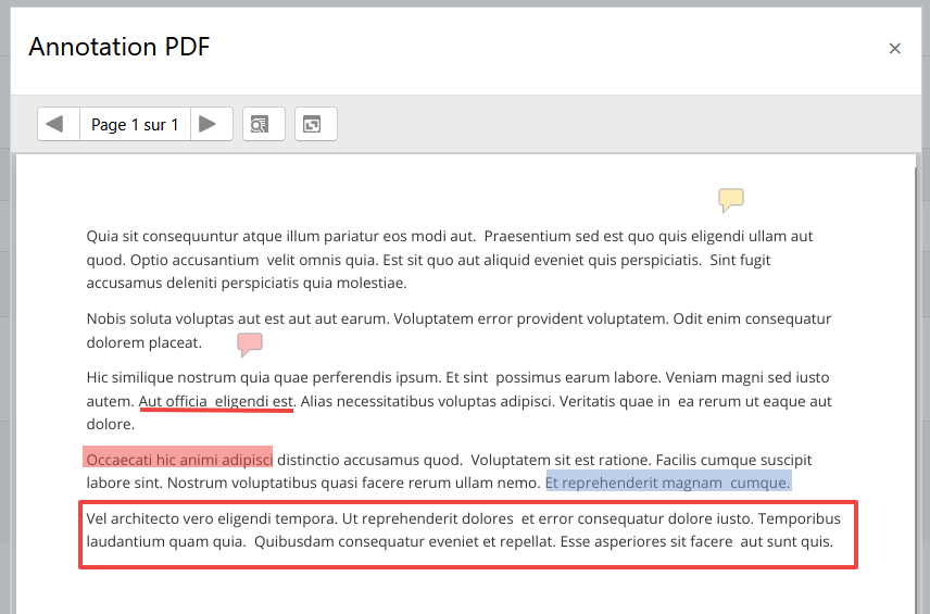 Consultation d'un PDF annoté de la part de l'étudiant